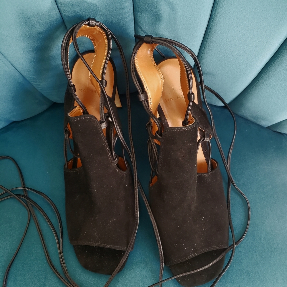 HALSTON Black Tie Up Heels